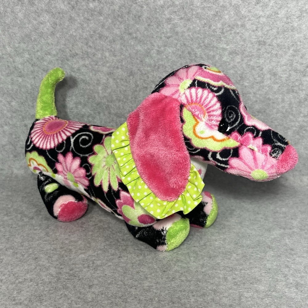Douglas Plush Puppy Dog Dachshund Floral Pink Polka Dot Stuffed Cuddle Toy 2010